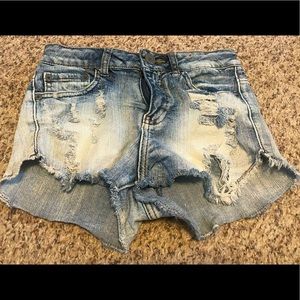 Distressed Acid Washed Denim Shorts